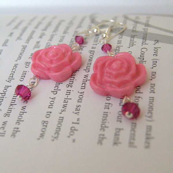 Pink flower earrings