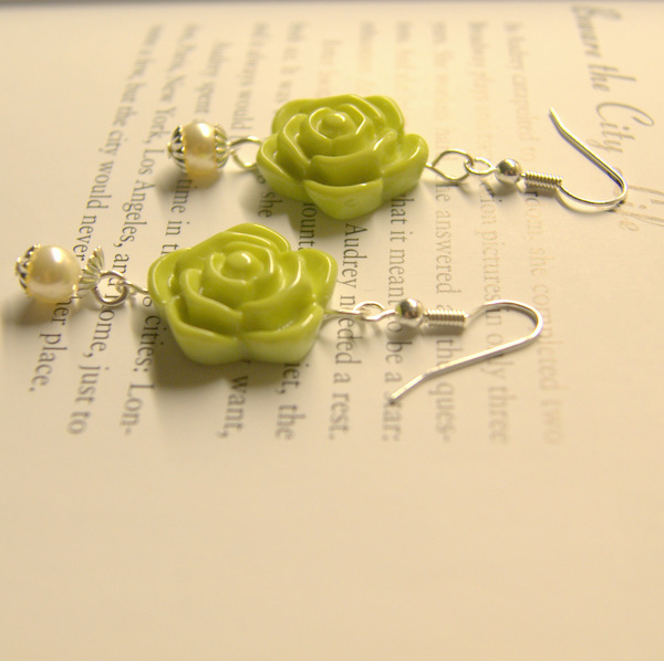 Green flower earrings