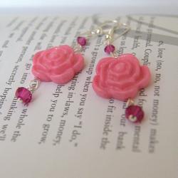 Pink flower earrings